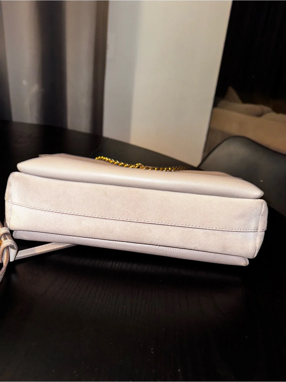Tory Burch Kira mixed-leather double-strap bag in Grey Heron